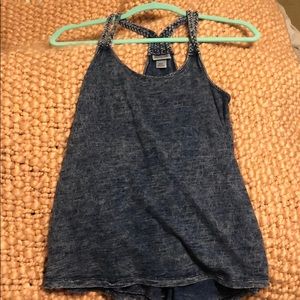 Denim tank top with braided x-back straps